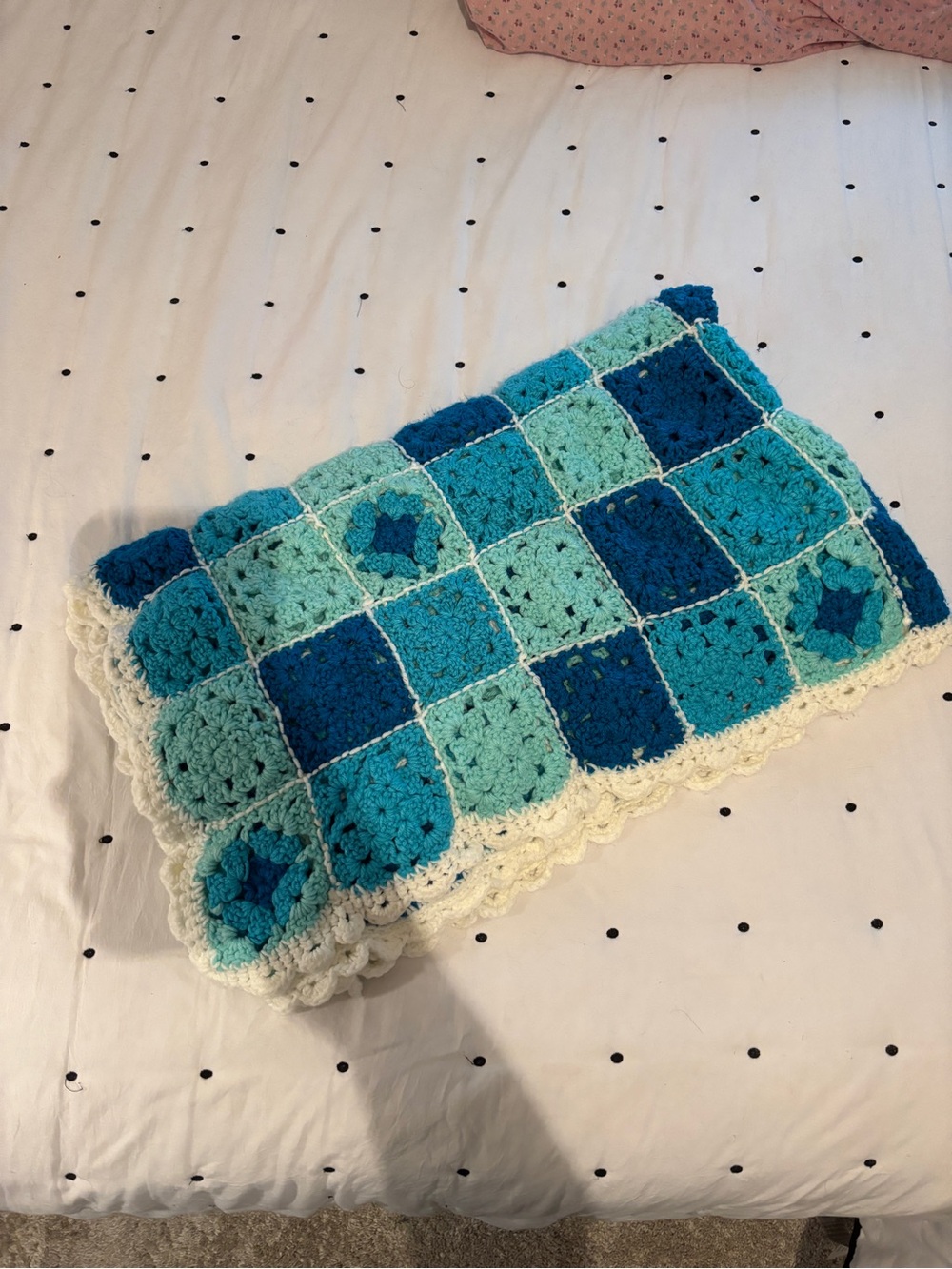 Handmade Crochet Granny Square Throw - Teal & Aqua